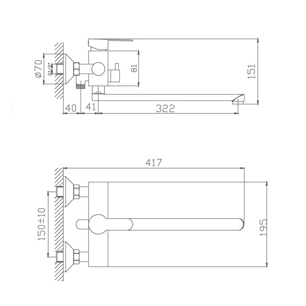 Смеситель для ванны и раковины 35к HB22801 HAIBA див корп L-нос НЕРЖ