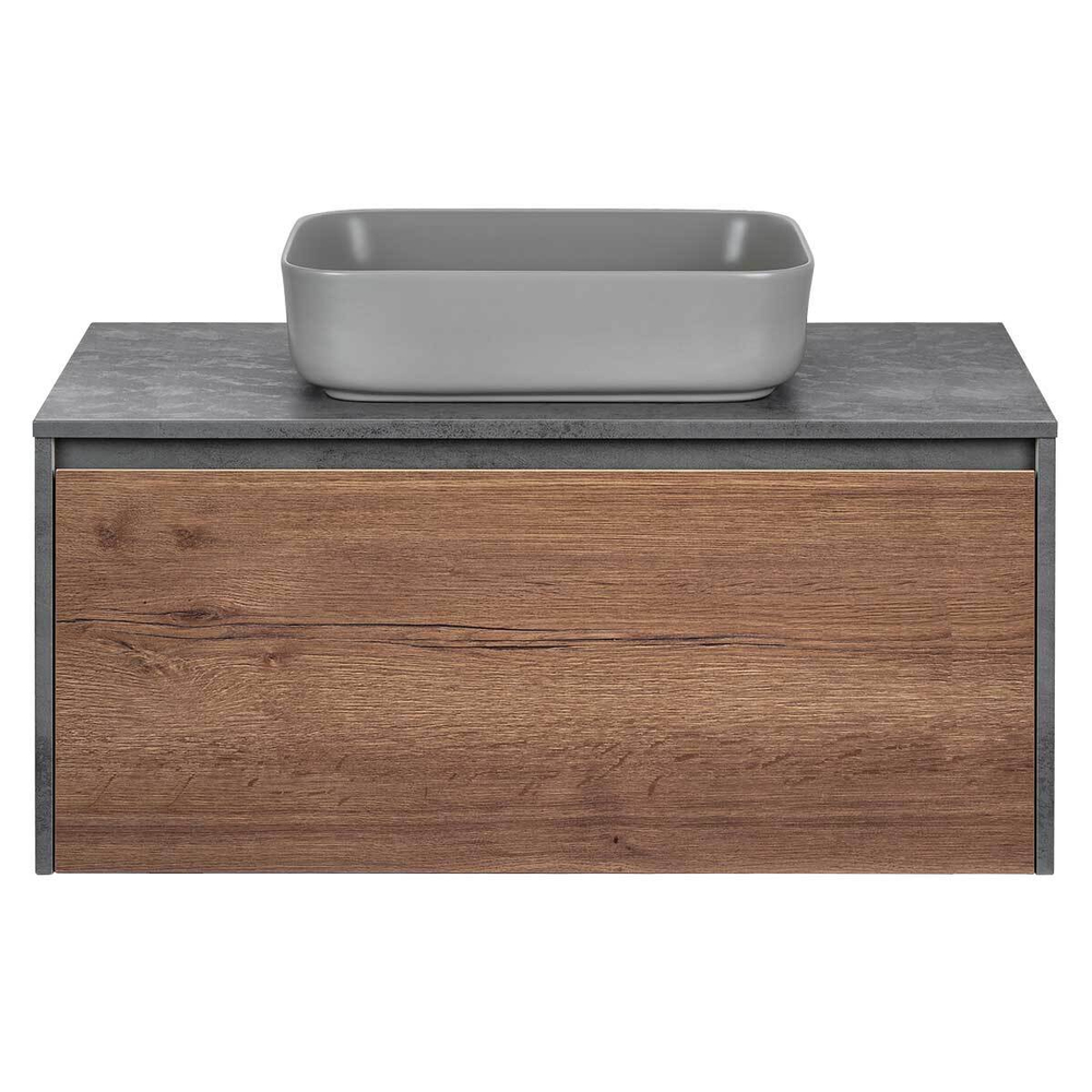 Тумба под раковину Vincea Mesa 1000 подвесная, 1 выкатной/1 скрытый ящик soft close, T.Oak + Beton