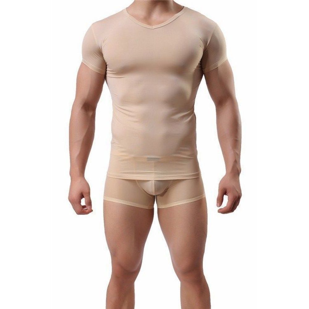 Мужская футболка бежевая прозрачная Manstore Beige