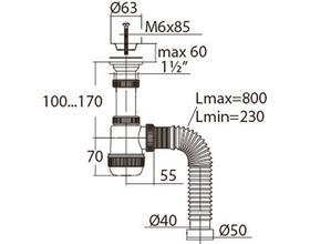 Сифон для раковины и мойки Virplast 1 1/2х40 мм с выпуском d63 мм с соединением 40/50 мм (30986780)