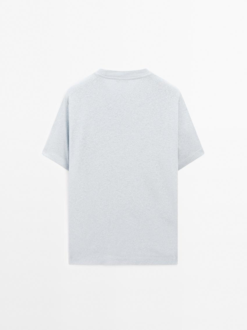 Massimo Dutti Футболка с коротким рукавом из смесового льна, светло-голубой