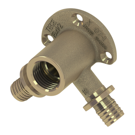 Тройник угловой с настенным креплением TECEflex, латунь 16 x 1/2" x 16