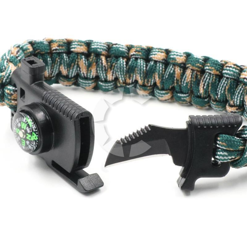 Браслет "СЛЕДОПЫТ" из паракорда со свистком, компасом, лезвием и огнивом, 26х2 см/250/