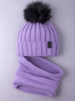 Шапка детская зимняя вязаная с помпоном и снуд