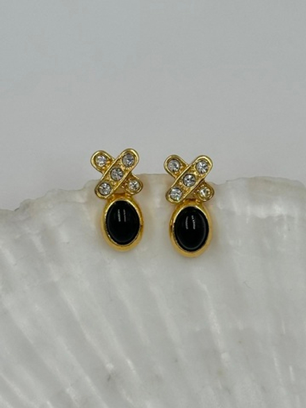 Серьги с чёрными кабошонами и кристаллами Avon