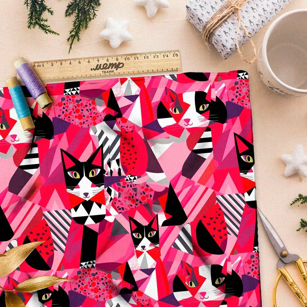 Ткань премиум мембрана графические коты