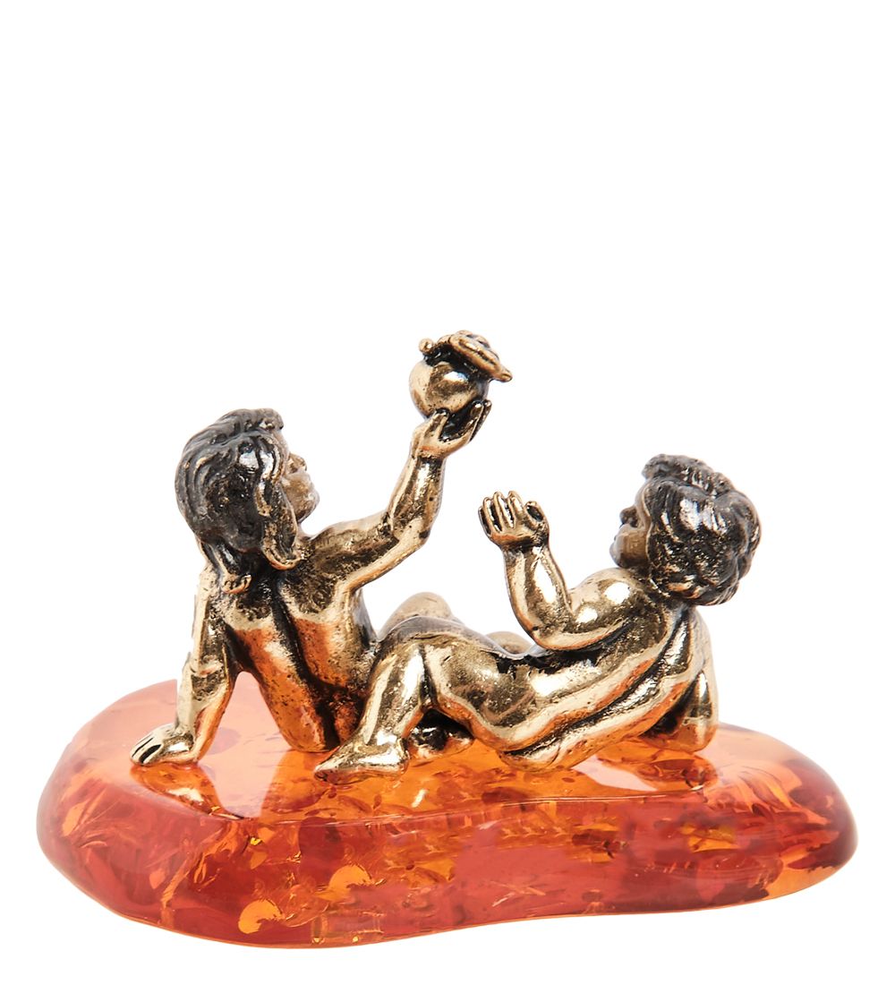Народные промыслы AM- 986 Фигурка «Знак зодиака-Близнецы» (латунь, янтарь)