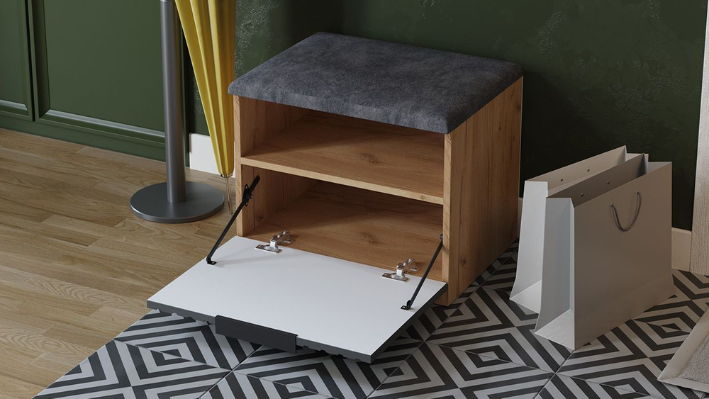 Прихожая с зеркалом комплект мебели Дуб Крафт золотой/Графит матовый 200х43х226 см