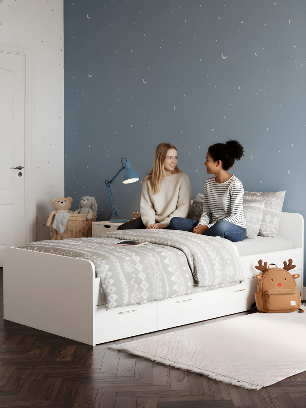 Кровать 90х200 односпальная Боро с ящиками, белая