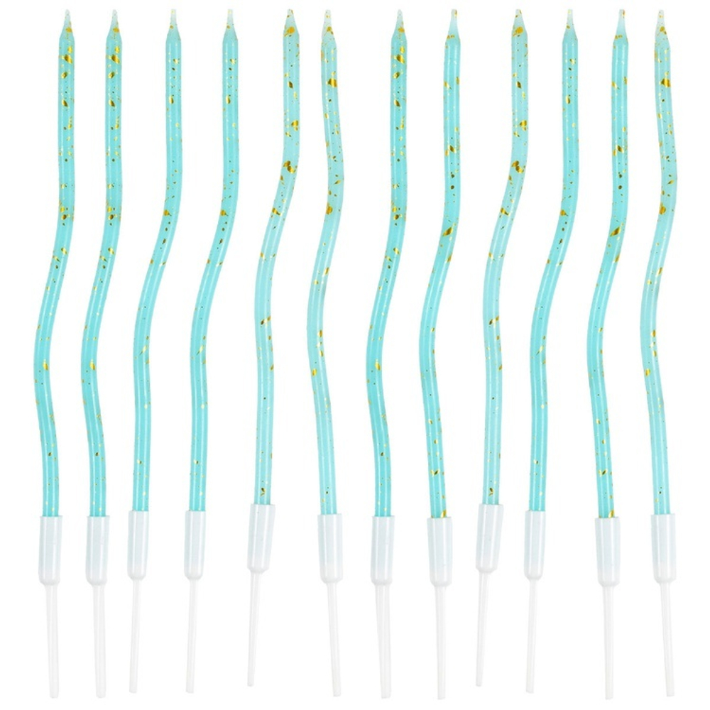 Свечи для торта «Волна Искры» в голубом цвете с подставкой 13 см, 12 шт
