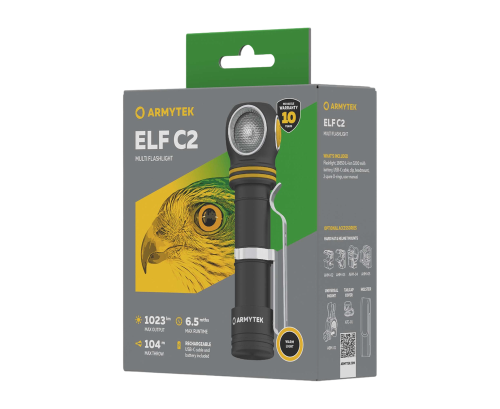 Мультифонарь светодиодный Armytek Elf C2 USB-C+18650, 1023 лм, теплый свет, аккумулятор