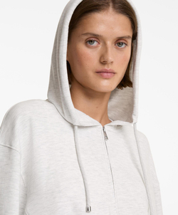 Oysho Толстовка укороченная с капюшоном и отделкой в ​​рубчик из хлопка и модала, бледно-серый меланж