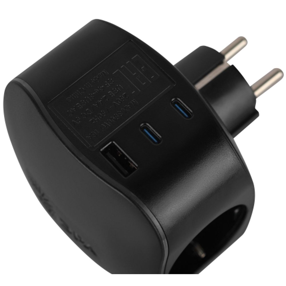 Разветвитель электрический ЭРА SP-3e-3USBAC-B на 3 розетки + 3 USB A+C с заземлением со шторками 16А черный | Тройники