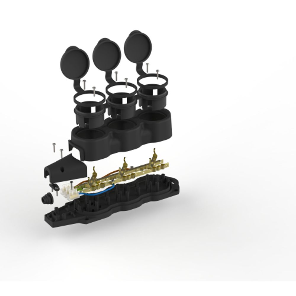 Колодка ЭРА KX-3e-B-IP44 каучуковая с заземлением 3 розетки 16A IP44 черная