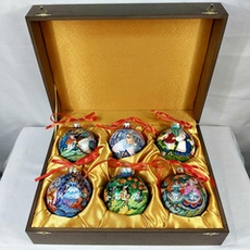 Сувенирный VIP набор из 6-ти коллекционных ёлочных шаров " Сказки"№12 с ручной росписью Палех
