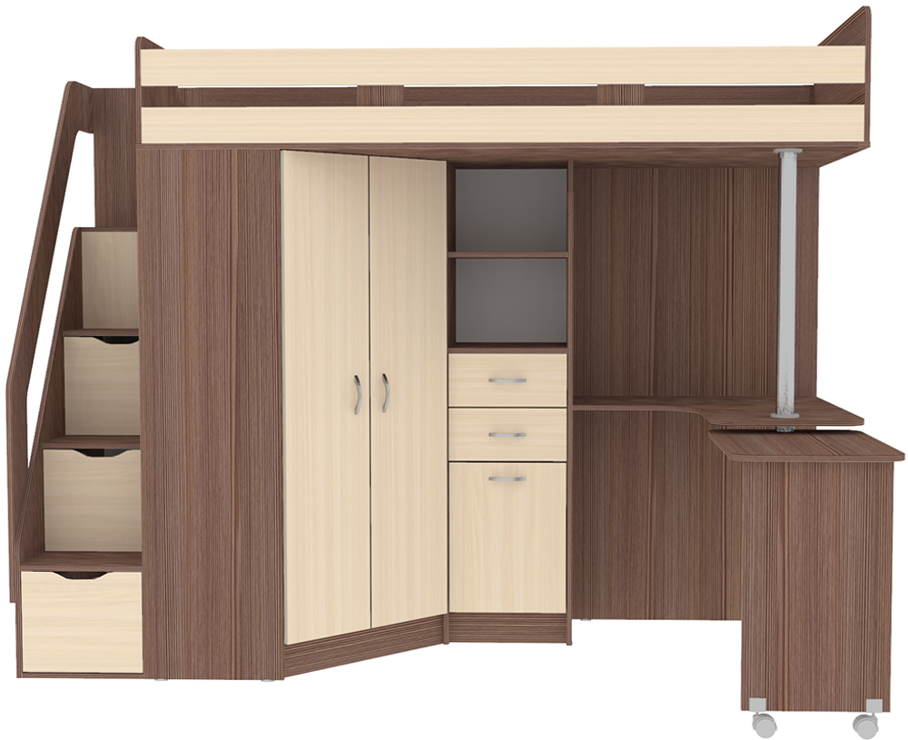 Кровать-чердак КарИВи Мийа Бодего Темный  Дуб Молочный