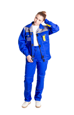 Костюм женский летний «КАМА» (куртка+брюки) цв.васильковый/светло-серый БОЛЬШОЙ РАЗМЕР