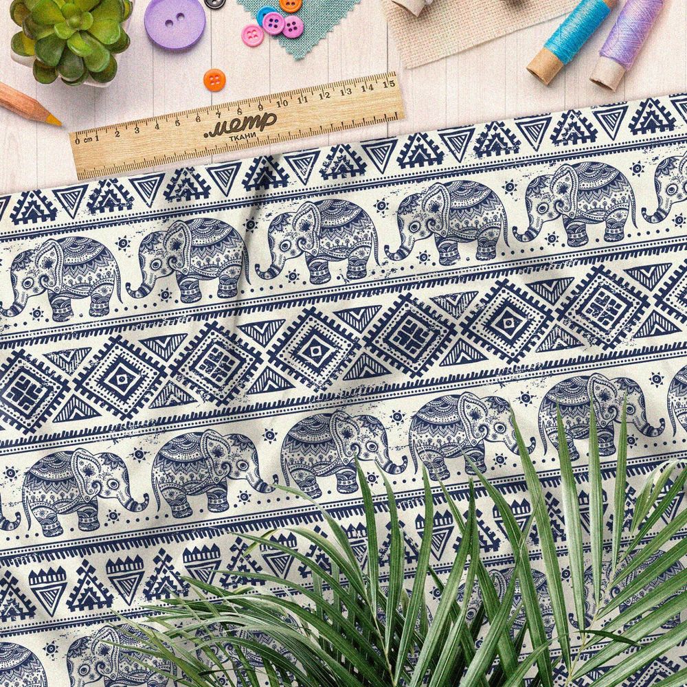 Ткань сатин слон узорный с геометрическими элементами