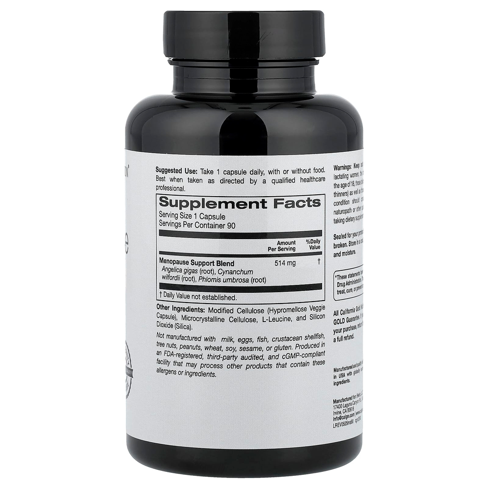 California Gold Nutrition, Beauty, добавка для поддержки во время менопаузы с дудником гигантским, цинанхумом, зопником и L-лейцином, 90 растительных капсул