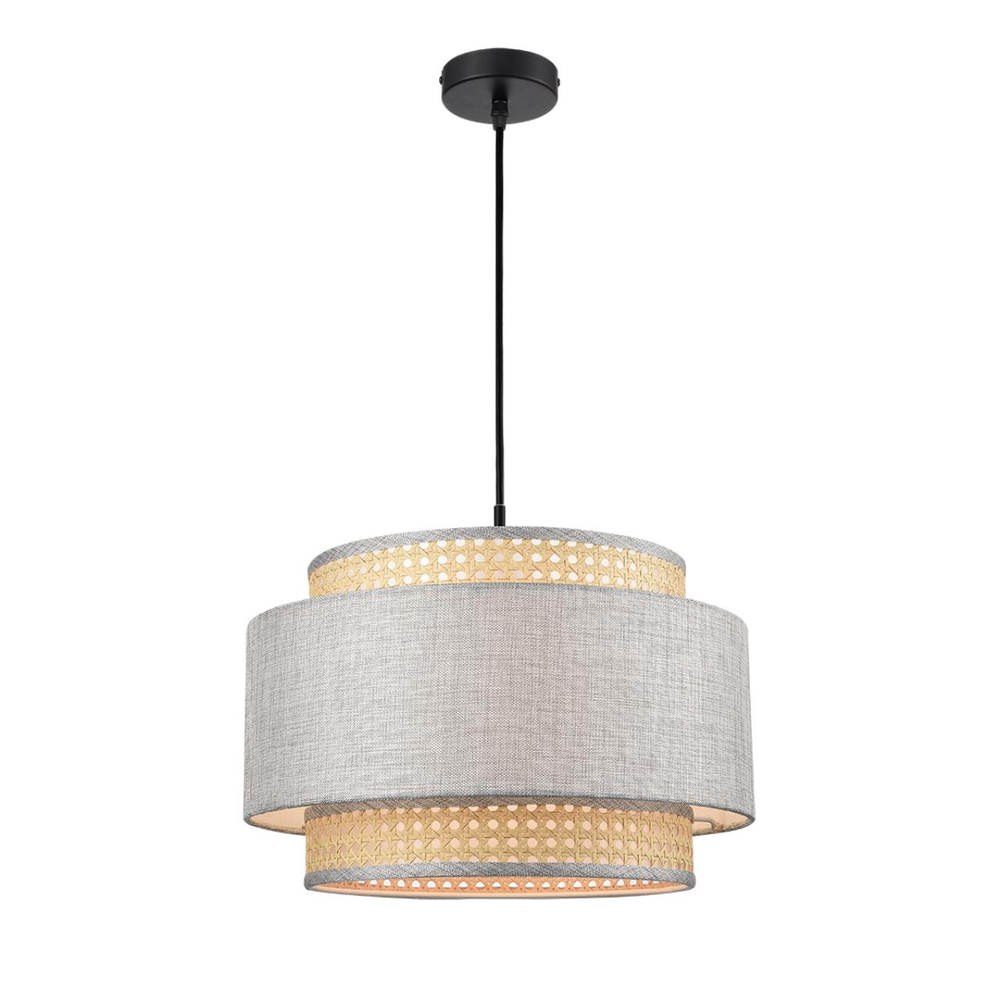 8043/1 MODERNI LN26 338 черный/серый/бежевый, металл/текстиль/ротанг Подвесной светильник Е27 1*60W 220V LAUNA