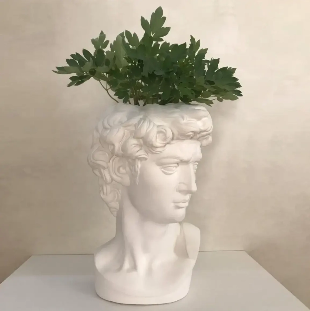 Кашпо-фигура из гипса «Голова Давида» 45см белая