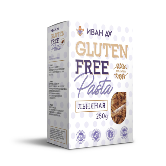 Паста (макаронные изделия) БЕЗГЛЮТЕНОВАЯ льняная, мягкая упаковка, 250г