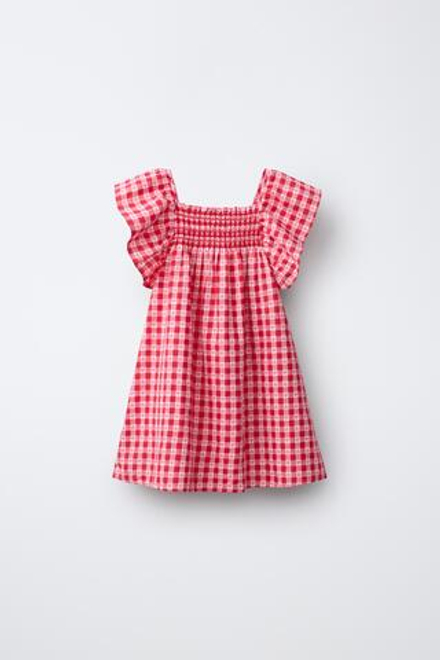 ZARA ПЛАТЬЕ В КЛЕТКУ И С СЕРДЕЧКАМИ, КРАСНЫЙ