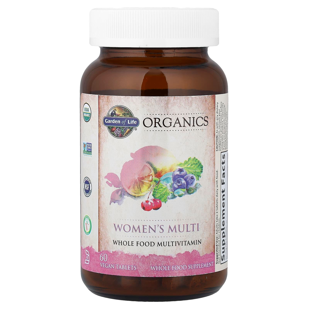 Garden of Life, Organics, мультивитамины для женщин, 60 веганских таблеток