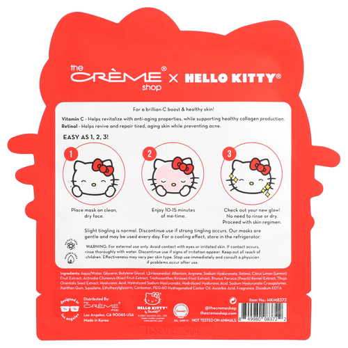 The Creme Shop, Hello Kitty®, Brillian-C Boost, тканевая маска с эссенцией, 1 шт., 25 г (0,88 унции)