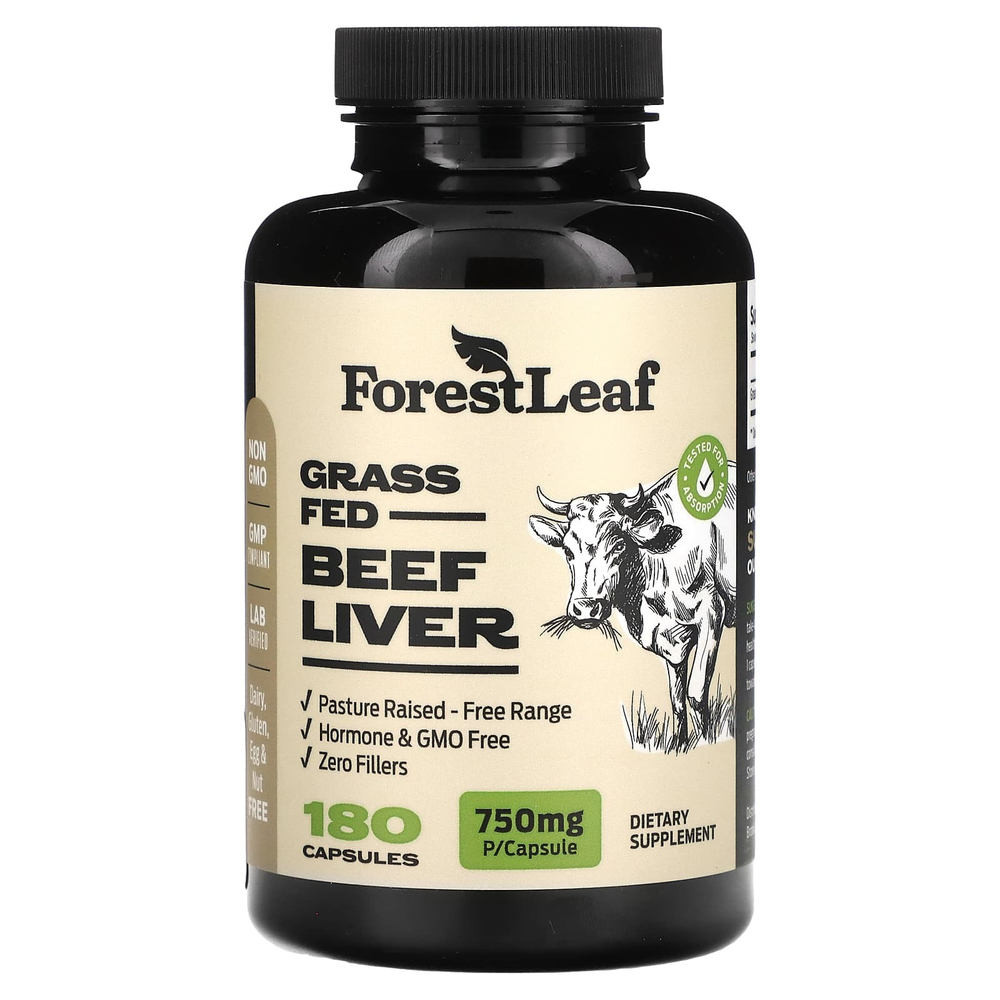 Forest Leaf, Говяжья печень травяного откорма, 180 капсул (750 мг на капсулу)