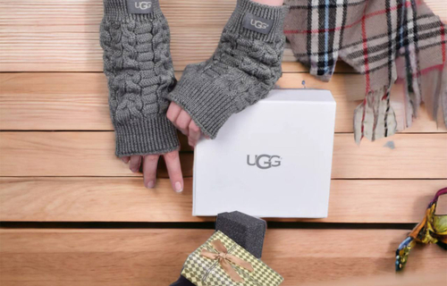Ugg Fingerless Gloves w/ Sherpa Trim-Grey