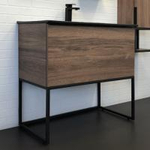 Тумба-умывальник Comforty Равенна Лофт-90 дуб темно-коричневый с раковиной Comforty 90E черная матовая