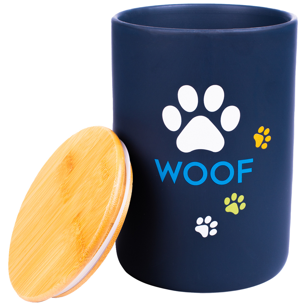 Mr.Kranch Бокс керамический для хранения корма для собак WOOF черный, 1900 мл