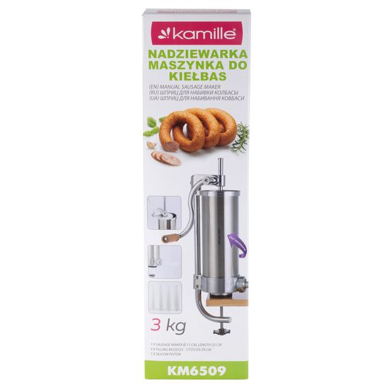 Шприц для колбас 3 кг. Kamille KM-6509 из нержавеющей стали с силиконовыми насадками