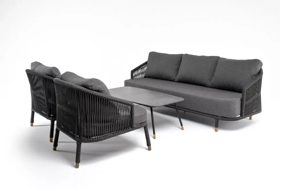 "Верона" лаунж-зона 5-местная плетеная из роупа (веревки), каркас алюминиевый темно-серый, роуп темно-серый