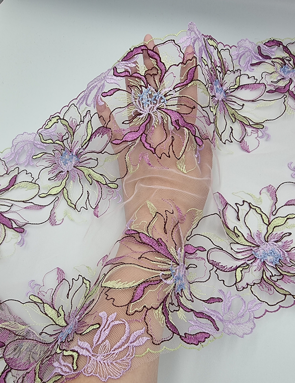 Вышивка на сетке розовый/сиреневый/зеленый К776