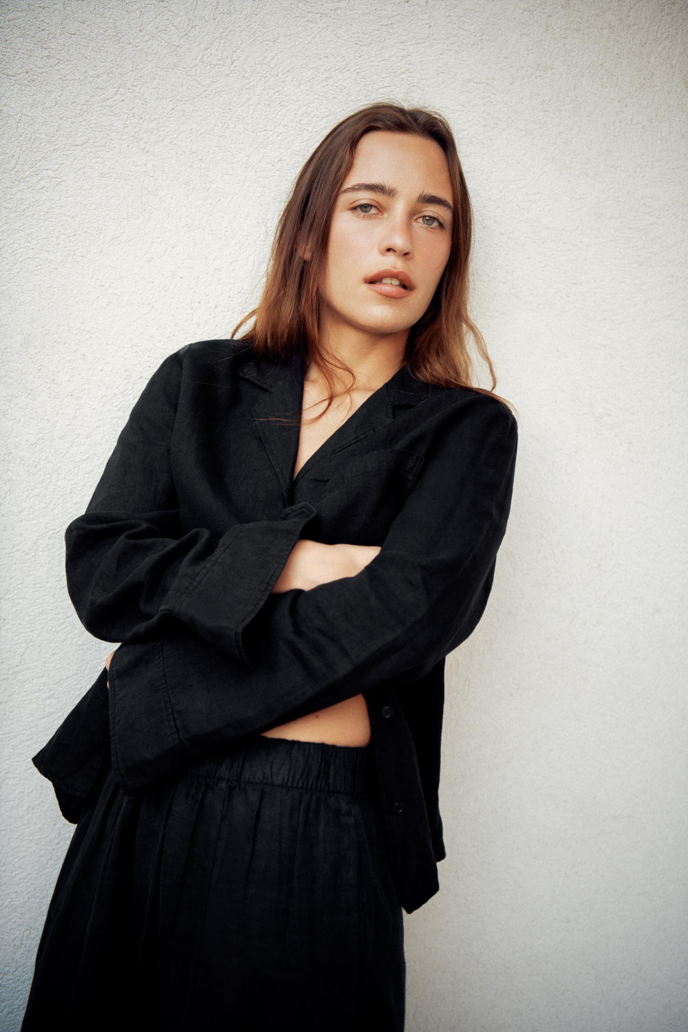 ZARA РУБАШКА ИЗ ЛЬНА С КАРМАНОМ — ZW COLLECTION, ЧЕРНЫЙ