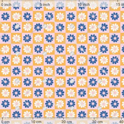 Цветочный ретро паттерн в клеточку by Katerina Daniel 600 DPI