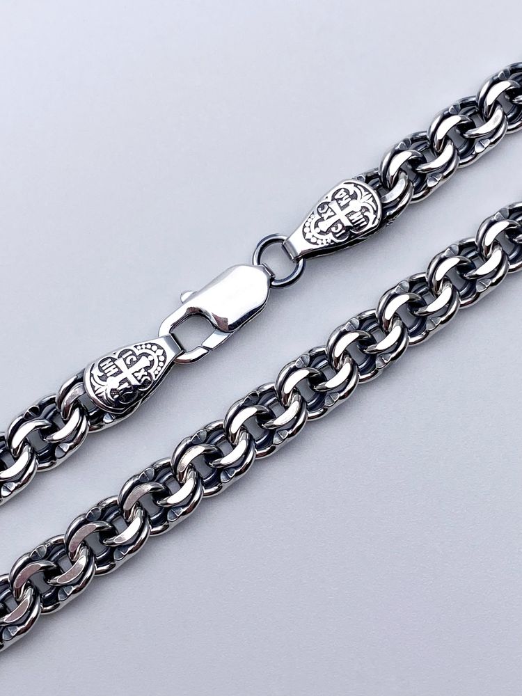 Цепь из серебра/Бисмарк/Чернение/Со вставкой "Спаси и сохрани"/С алмазной огранкой