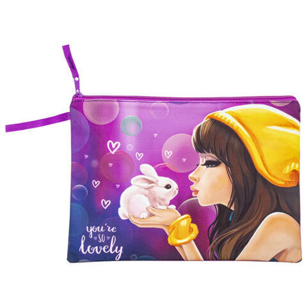 Папка для тетрадей BRAUBERG А4, 1 отделение, полиэстер, на молнии, с ручкой, "Rabbit", 270940