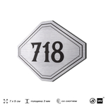 Номерок на дверь квартиры 718, для кабинета, офиса, шильдик 9 х 7 см, серебристый, Айдентика Технолоджи