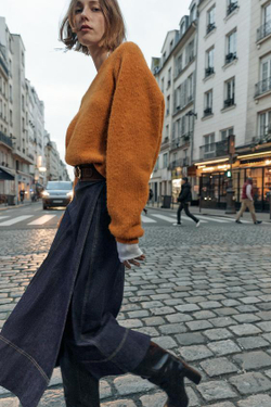 ZARA ЮБКА Z1975 МИДИ ИЗ ДЕНИМА С РЕМНЕМ, ИНДИГО