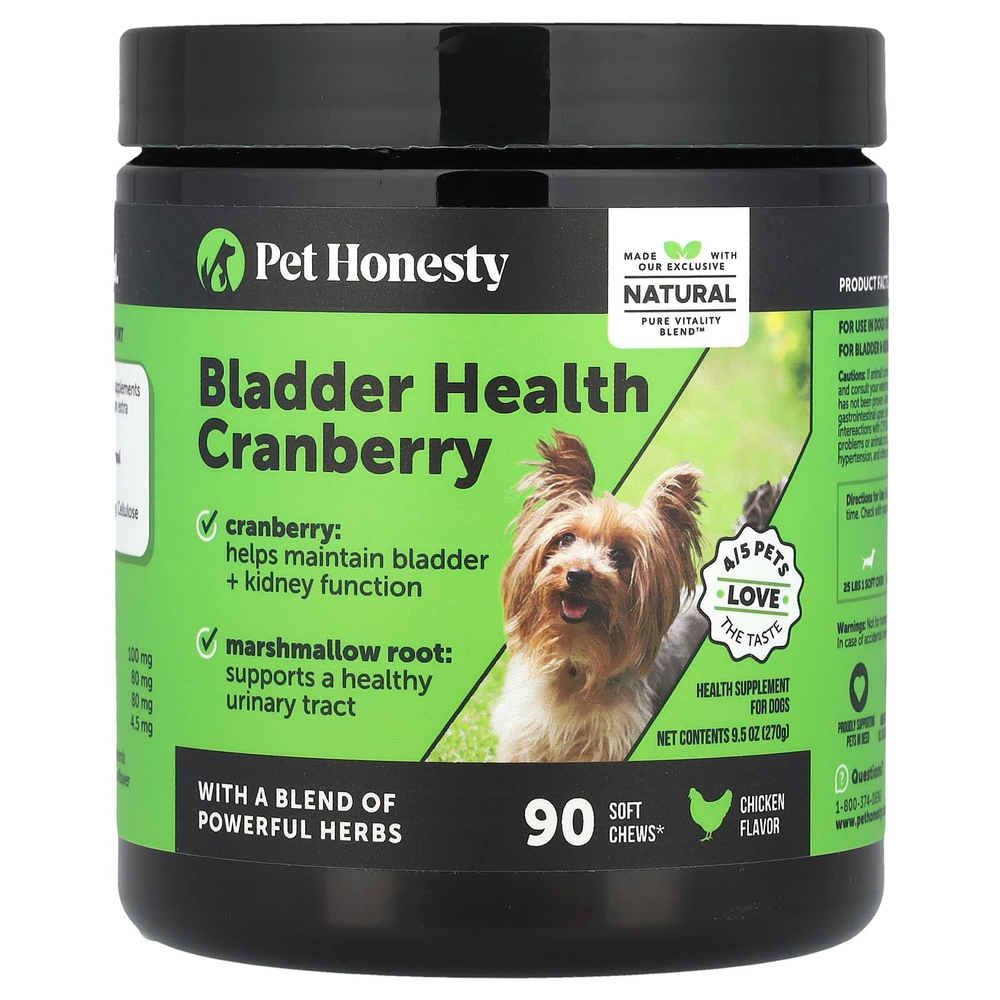 Pet Honesty, Клюква для здоровья мочевого пузыря, для собак, курица, 90 жевательных таблеток, 270 г (9,5 унции)
