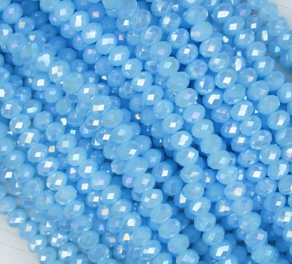 БМ001ДС46 Хрустальные бусины "рондель", цвет: светло-голубой матовый AB, 4х6 мм, кол-во: 58-60 шт.