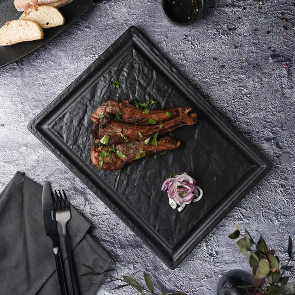 Блюдо прямоугольное 33*24 см h1,7 см для стейка Black Raw Stellar P.L. Proff Cuisine [1]