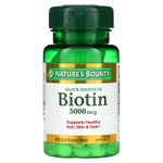 Nature's Bounty, биотин, со вкусом клубники, 5000 мкг, 60 быстрорастворимых таблеток