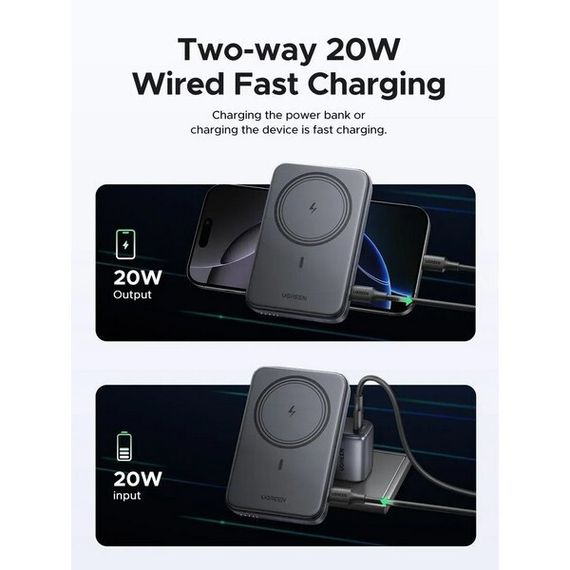 Внешний аккумулятор Ugreen PB562 Magnetic Wireless Power Bank 10000mAh (55140) серый космос