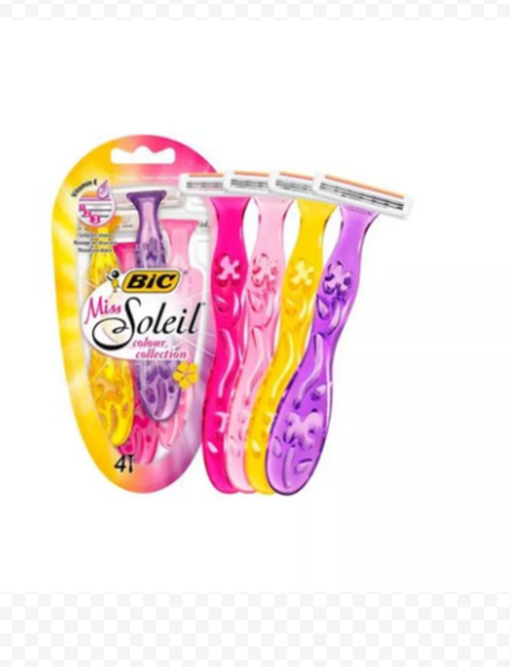 Бритвы одноразовые для женщин BIC "Miss Soleil Colour" с тремя лезвиями, 4 штуки, цвет розовый, желт