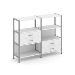 Shelf System Двухсекционный стеллаж трехярусный с ящиками SN.STM-323 Белый/Металл Серый 1590*400*124