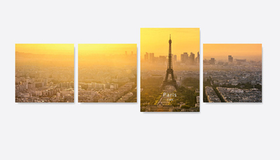 Картина на стекле четырёхмодульная Вечерний закат в Париже Декор для дома, подарок